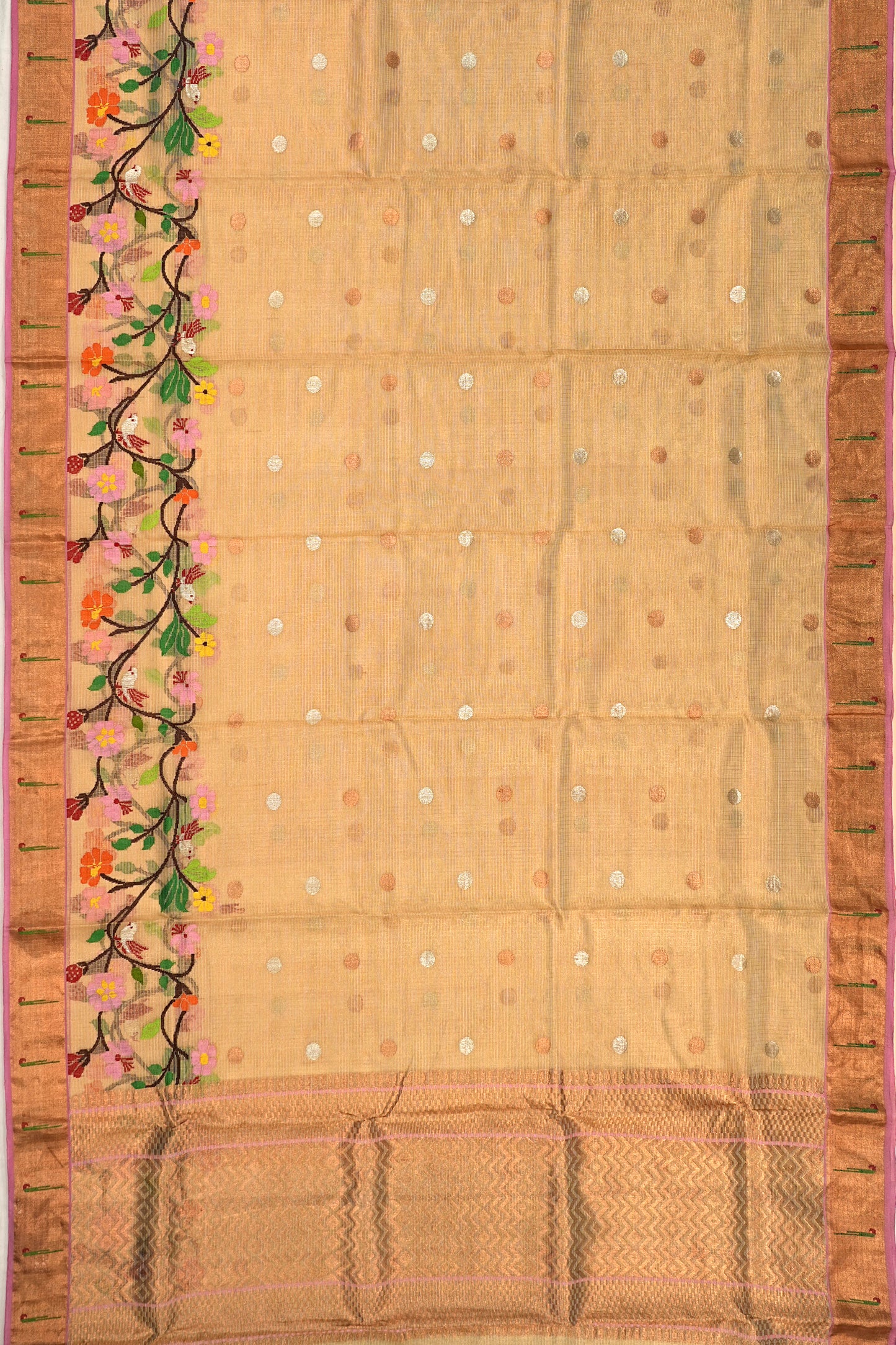 Kota Silk Tissue Butta Cream Saree