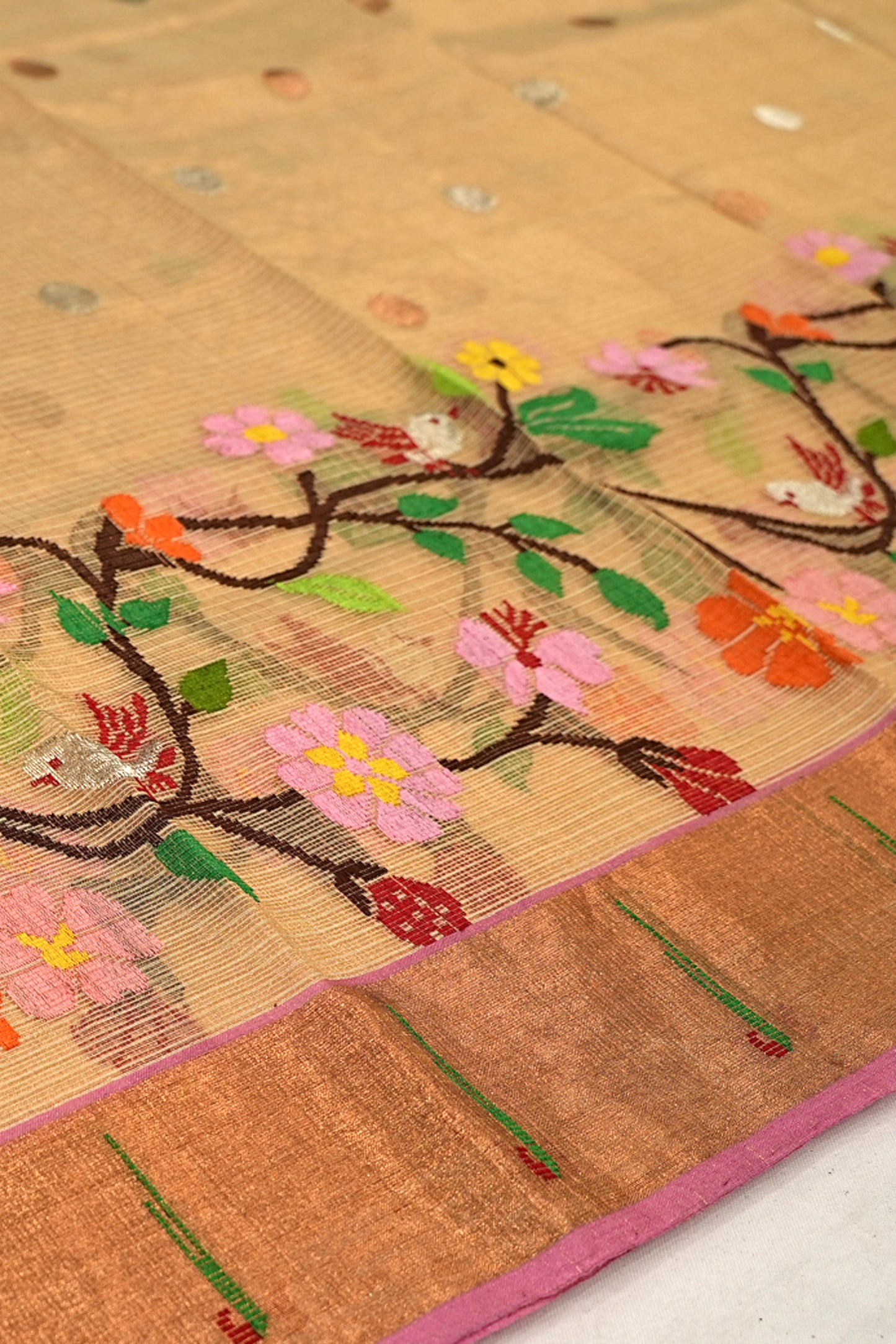 Kota Silk Tissue Butta Cream Saree