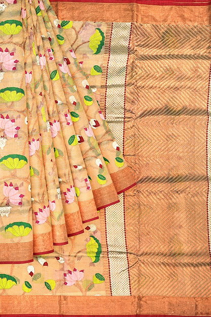 Kota Silk All Over Jaal Pichwai Pattern Cream Saree