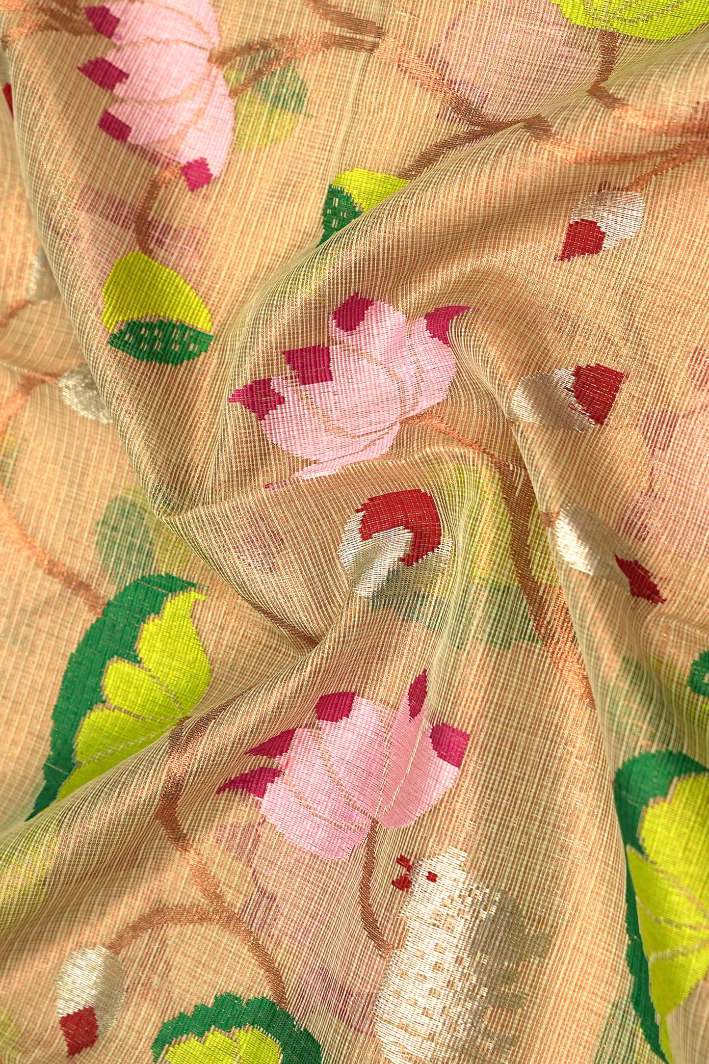Kota Silk Tissue All Over Jaal Pichwai Pattern Cream Saree