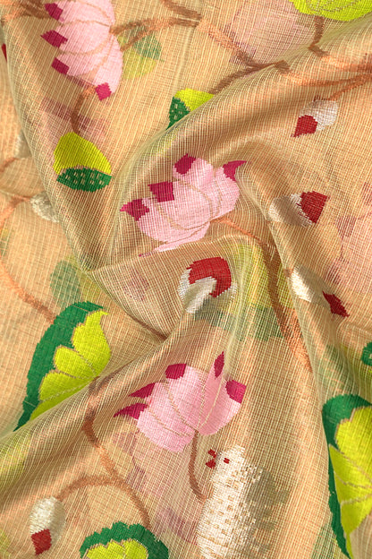 Kota Silk Tissue All Over Jaal Pichwai Pattern Cream Saree