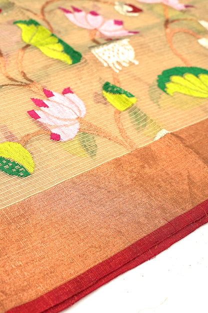 Kota Silk Tissue All Over Jaal Pichwai Pattern Cream Saree