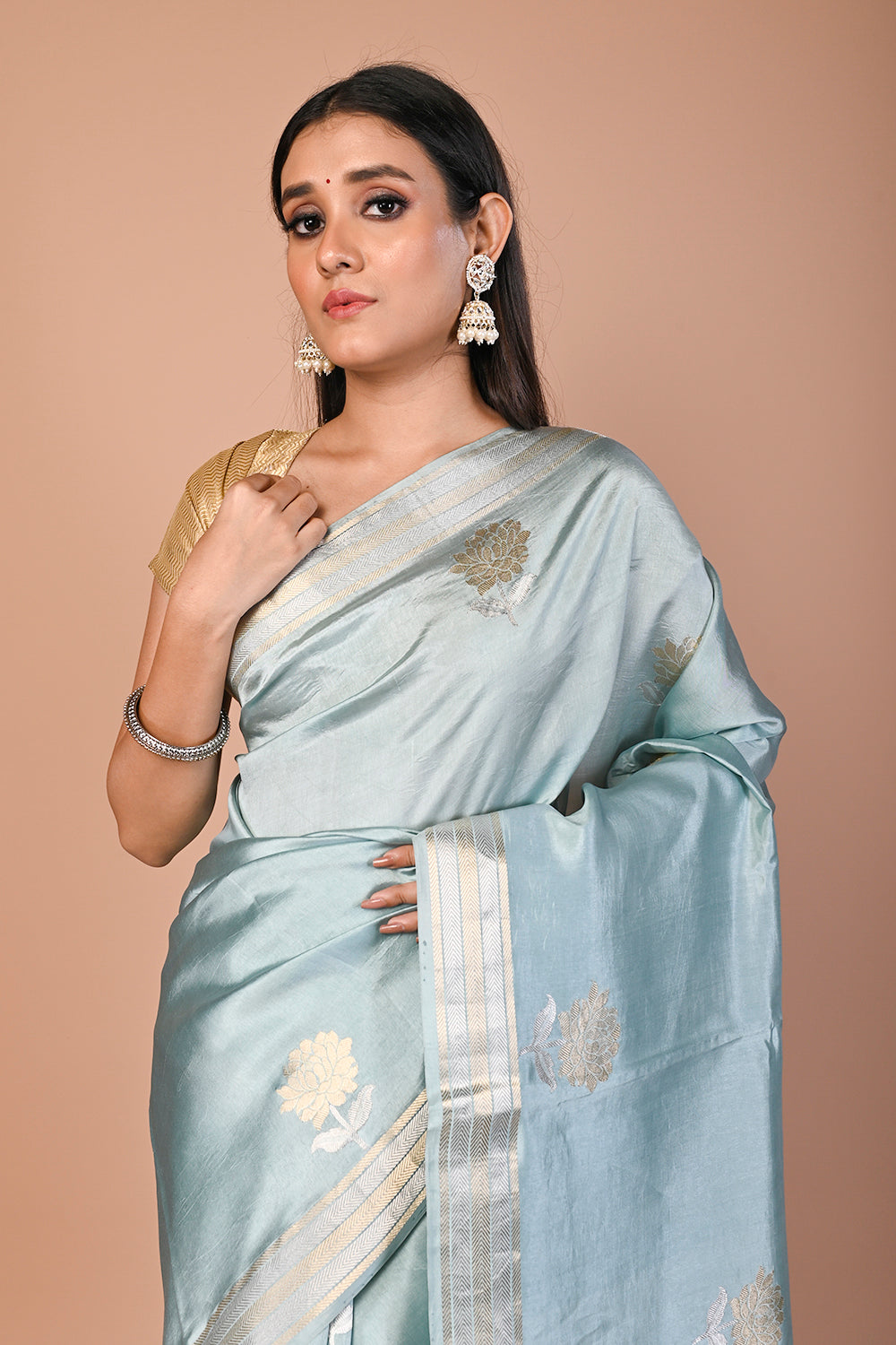 Banarasi Katan Silk Butta Pastel Blue Saree