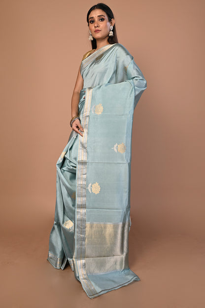 Banarasi Katan Silk Butta Pastel Blue Saree