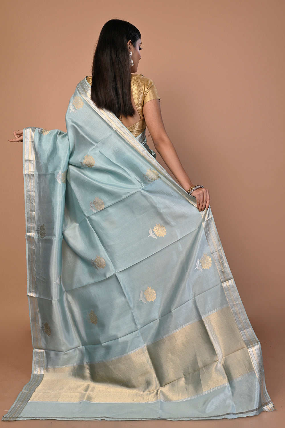 Banarasi Katan Silk Butta Pastel Blue Saree
