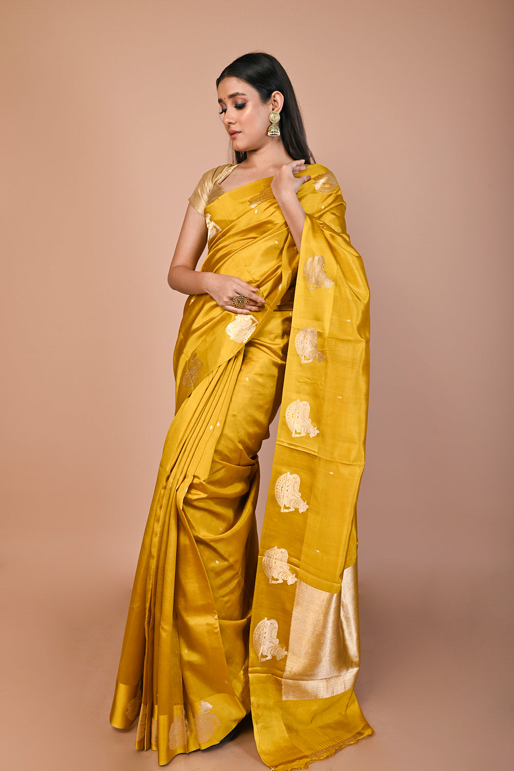 Banarasi Silk Katan Butta Mustard Yellow Saree