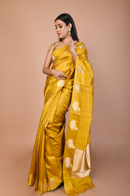 Banarasi Silk Katan Butta Mustard Yellow Saree
