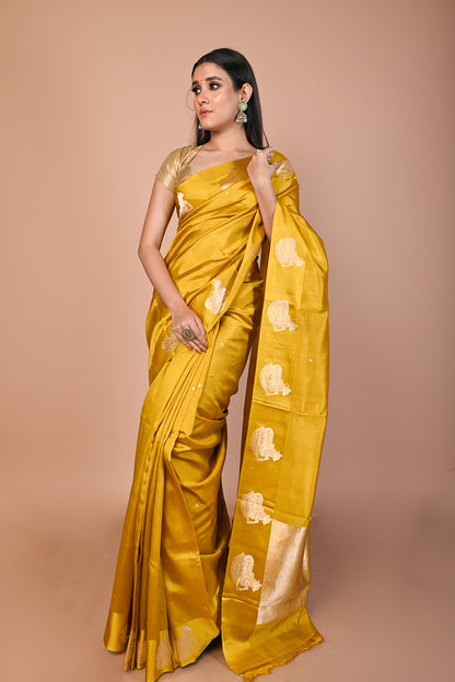Banarasi Silk Katan Butta Mustard Yellow Saree