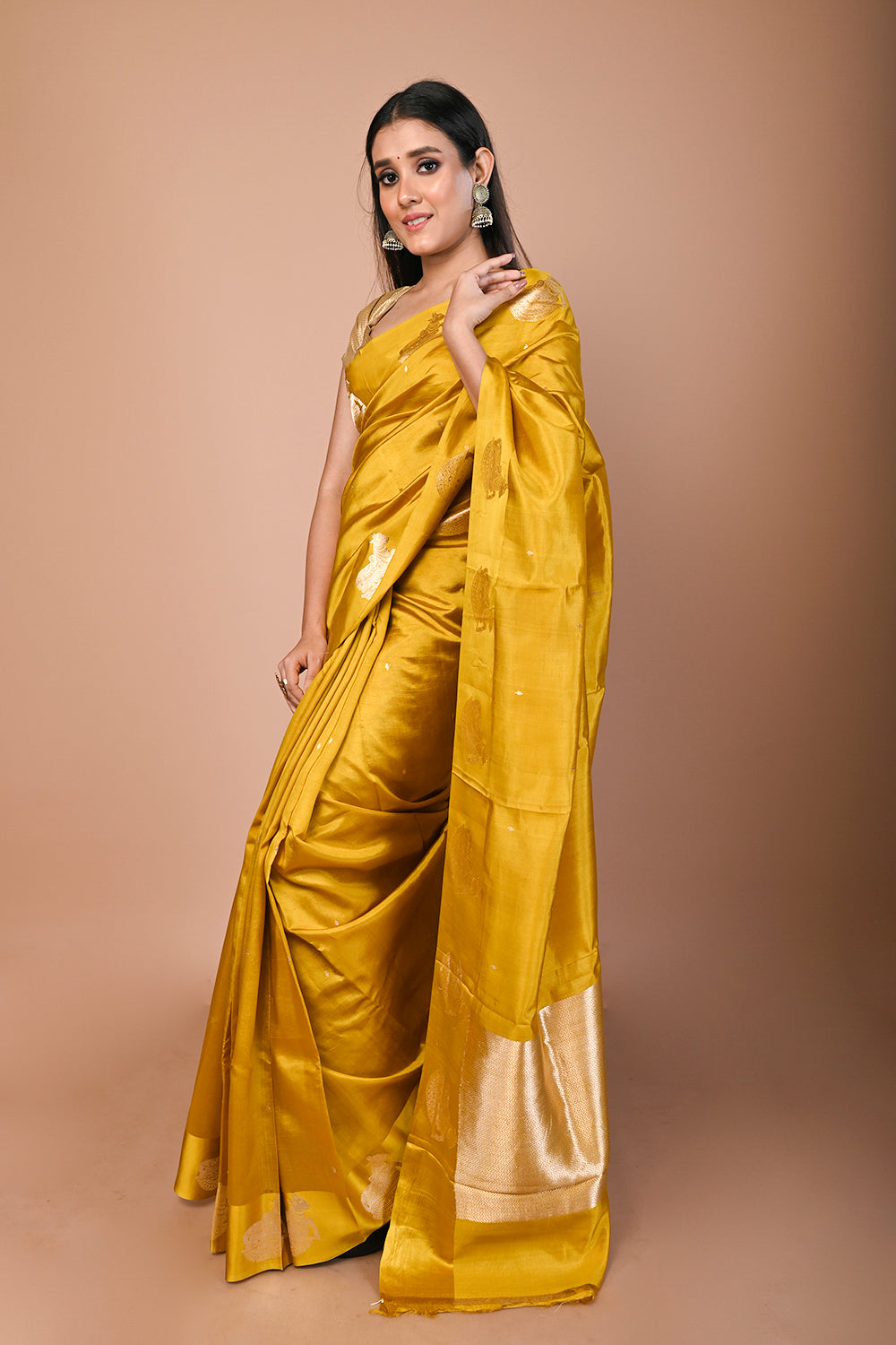 Banarasi Silk Katan Butta Mustard Yellow Saree