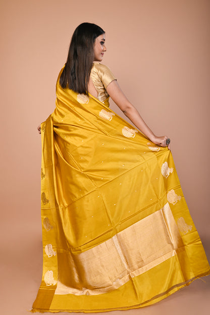 Banarasi Silk Katan Butta Mustard Yellow Saree