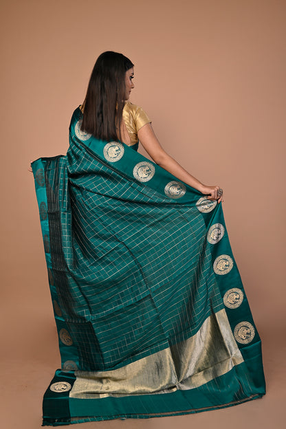 Banarasi Silk Katan Checks Green Saree
