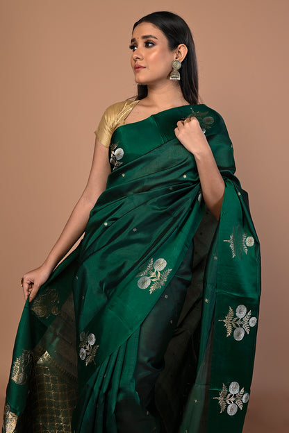 Banarasi Katan Silk Butta Green Saree