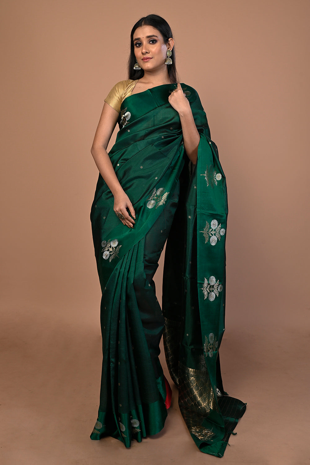 Banarasi Katan Silk Butta Green Saree