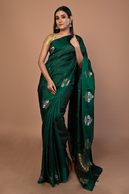 Banarasi Katan Silk Butta Green Saree