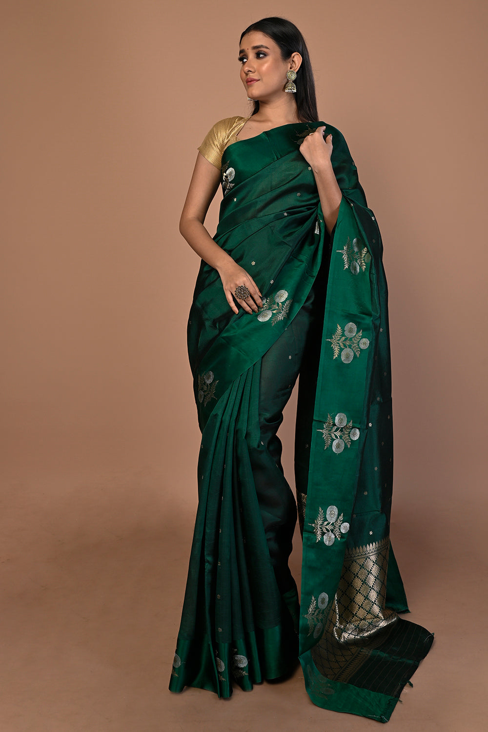 Banarasi Katan Silk Butta Green Saree