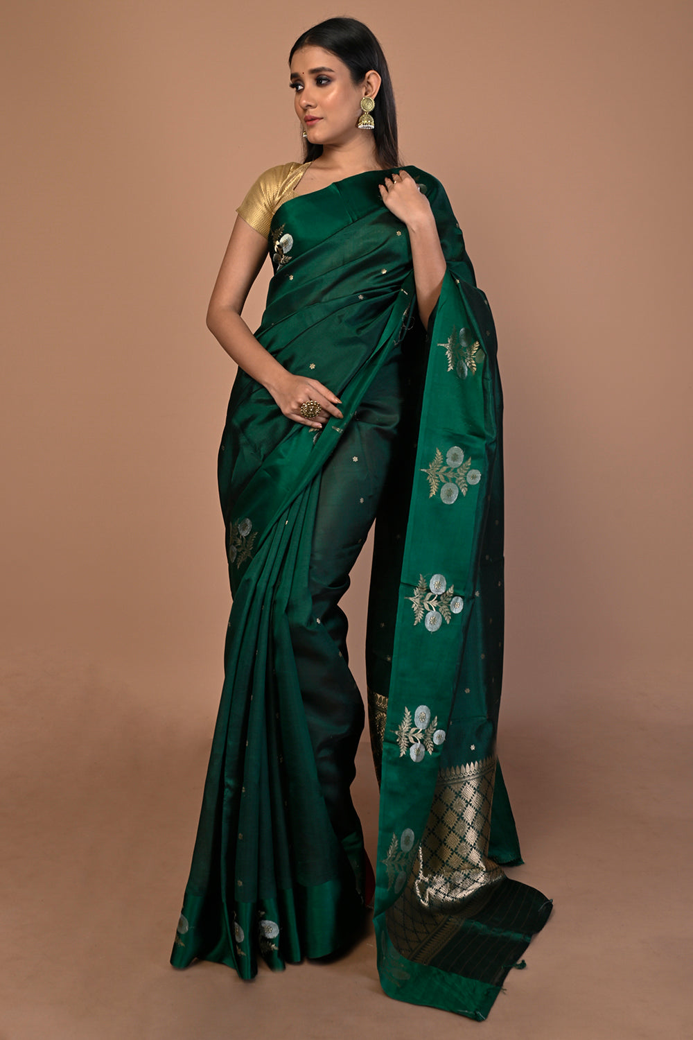 Banarasi Katan Silk Butta Green Saree