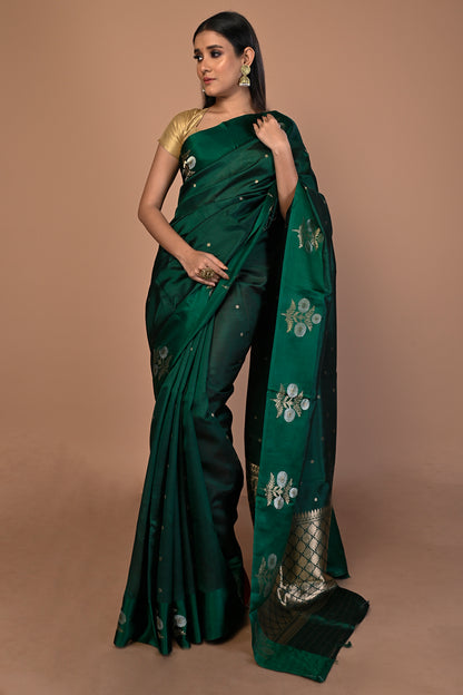 Banarasi Katan Silk Butta Green Saree
