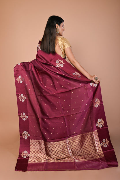 Banarasi Katan Silk Butta Purple Saree