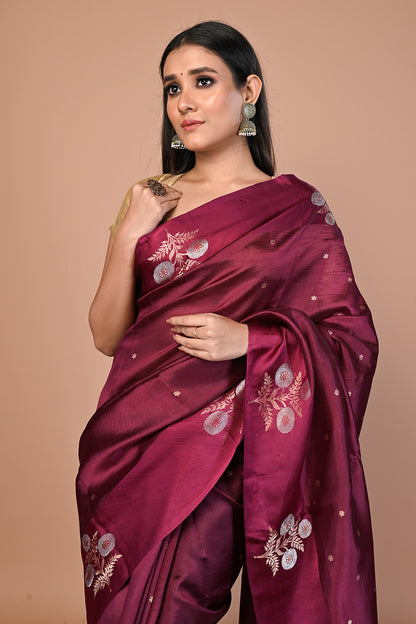 Banarasi Katan Silk Butta Purple Saree
