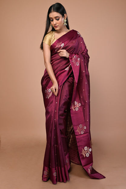 Banarasi Katan Silk Butta Purple Saree
