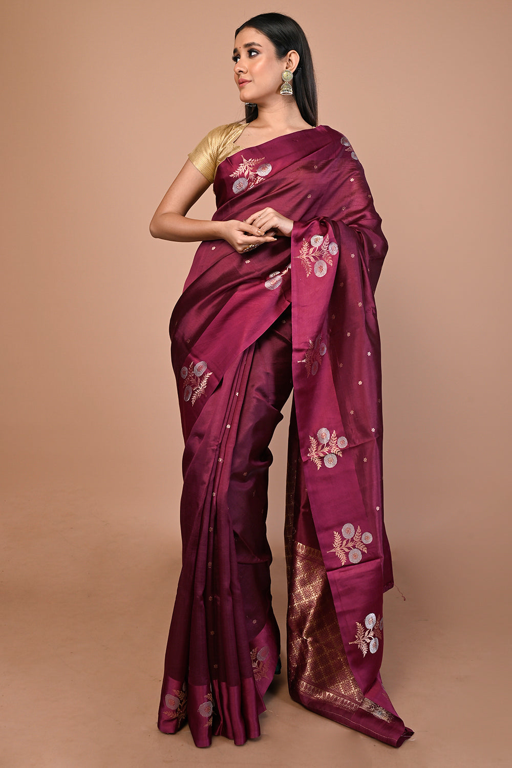 Banarasi Katan Silk Butta Purple Saree
