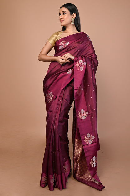 Banarasi Katan Silk Butta Purple Saree