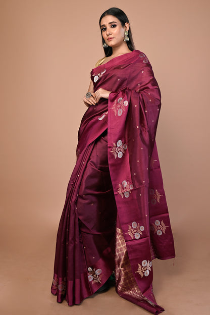 Banarasi Katan Silk Butta Purple Saree