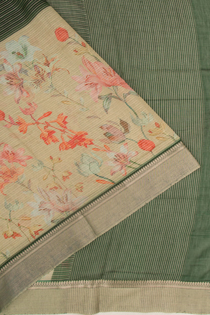 Chanderi Silk Half-n-Half Green And Cream Saree