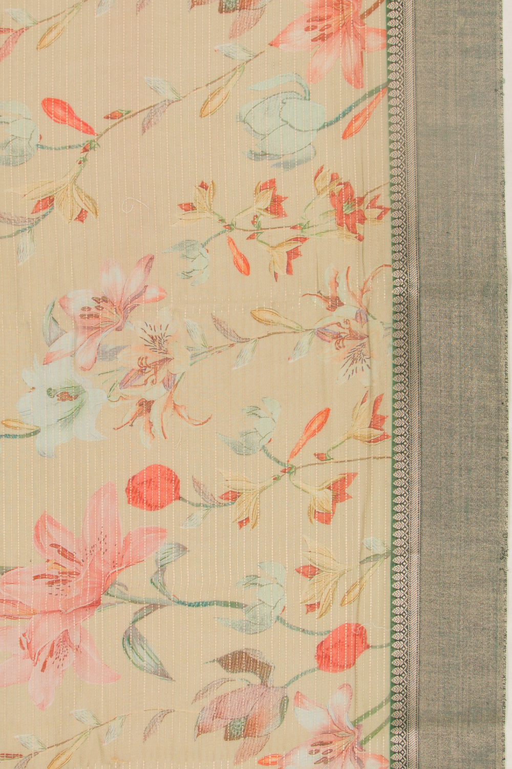 Chanderi Silk Half-n-Half Green And Cream Saree