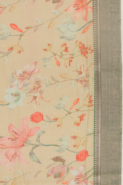 Chanderi Silk Half-n-Half Green And Cream Saree