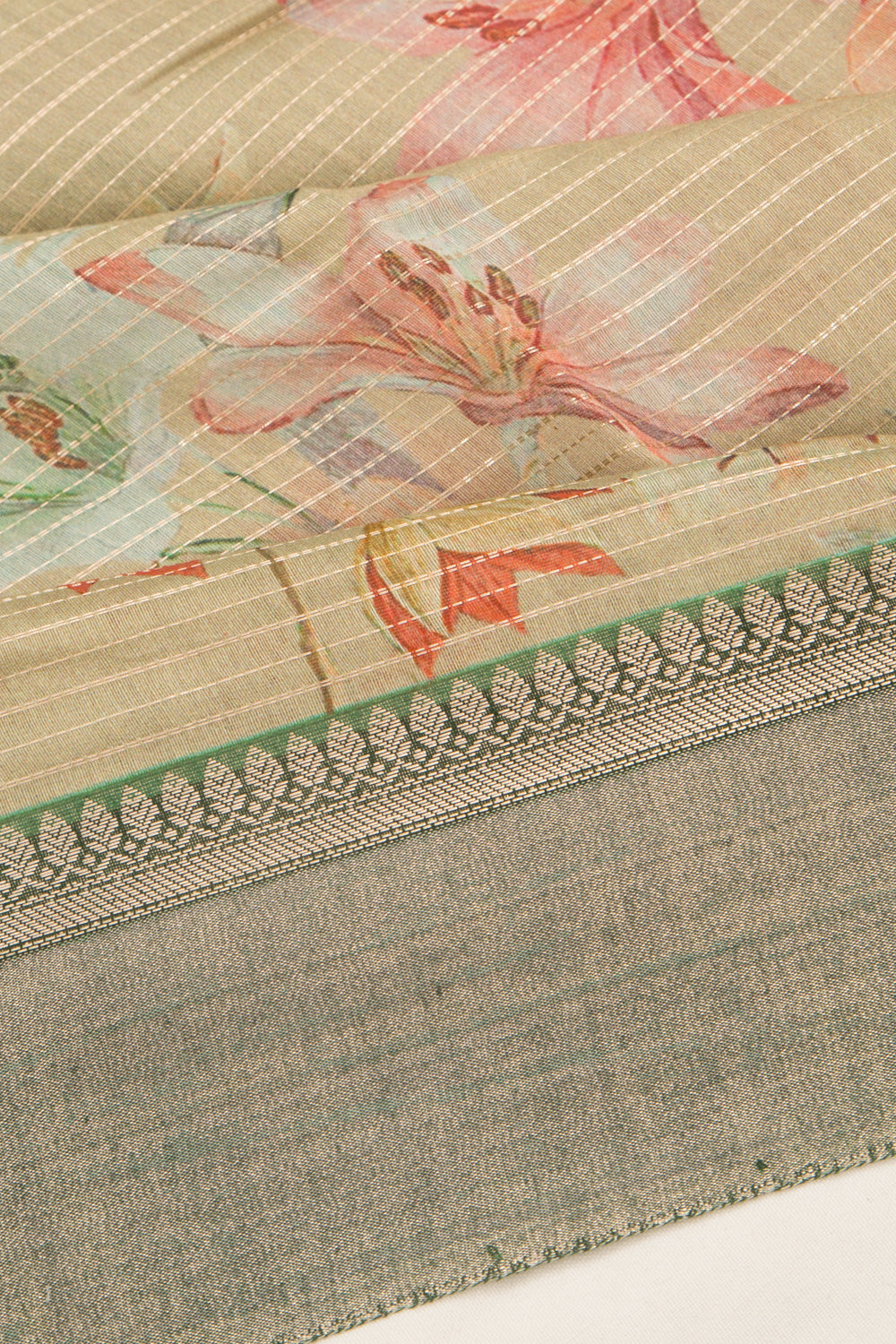 Chanderi Silk Half-n-Half Green And Cream Saree