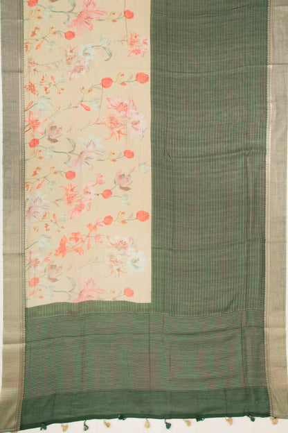 Chanderi Silk Half-n-Half Green And Cream Saree