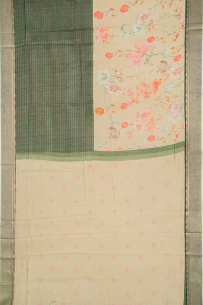 Chanderi Silk Half-n-Half Green And Cream Saree