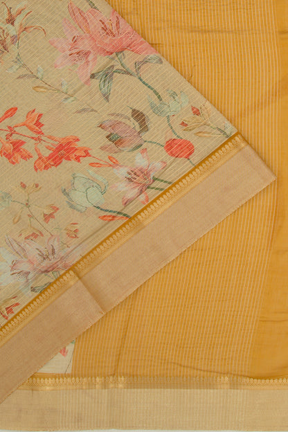 Chanderi Silk Half-n-Half Mustard Yellow And Cream Saree