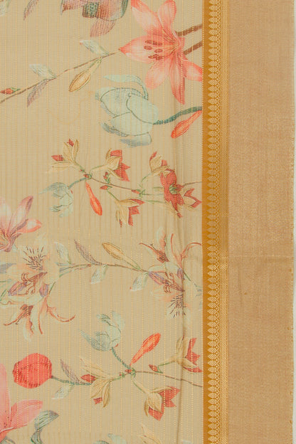 Chanderi Silk Half-n-Half Mustard Yellow And Cream Saree