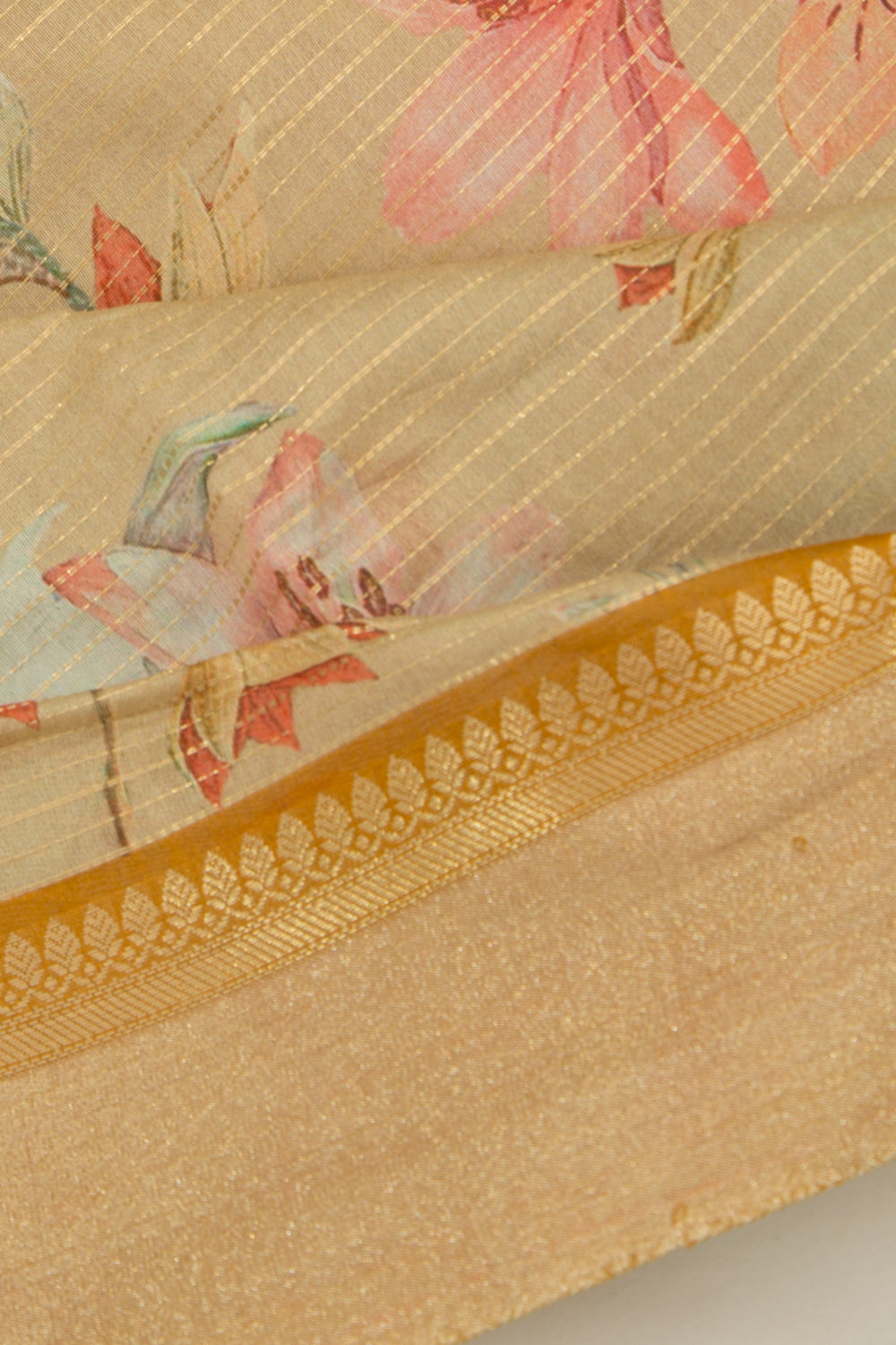 Chanderi Silk Half-n-Half Mustard Yellow And Cream Saree