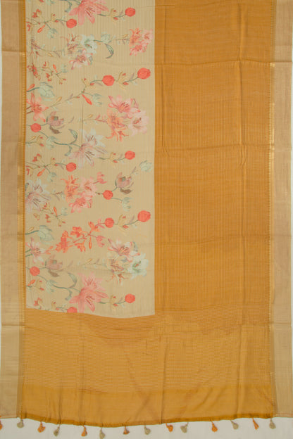 Chanderi Silk Half-n-Half Mustard Yellow And Cream Saree