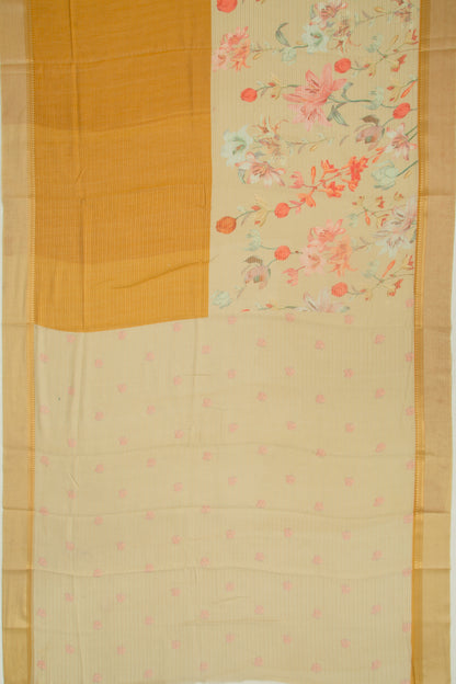 Chanderi Silk Half-n-Half Mustard Yellow And Cream Saree