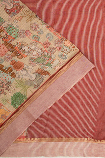 Chanderi Silk Half-n-Half Maroon And Cream Saree