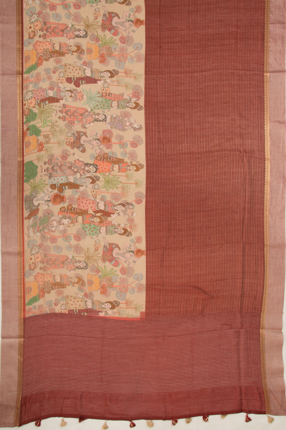 Chanderi Silk Half-n-Half Maroon And Cream Saree