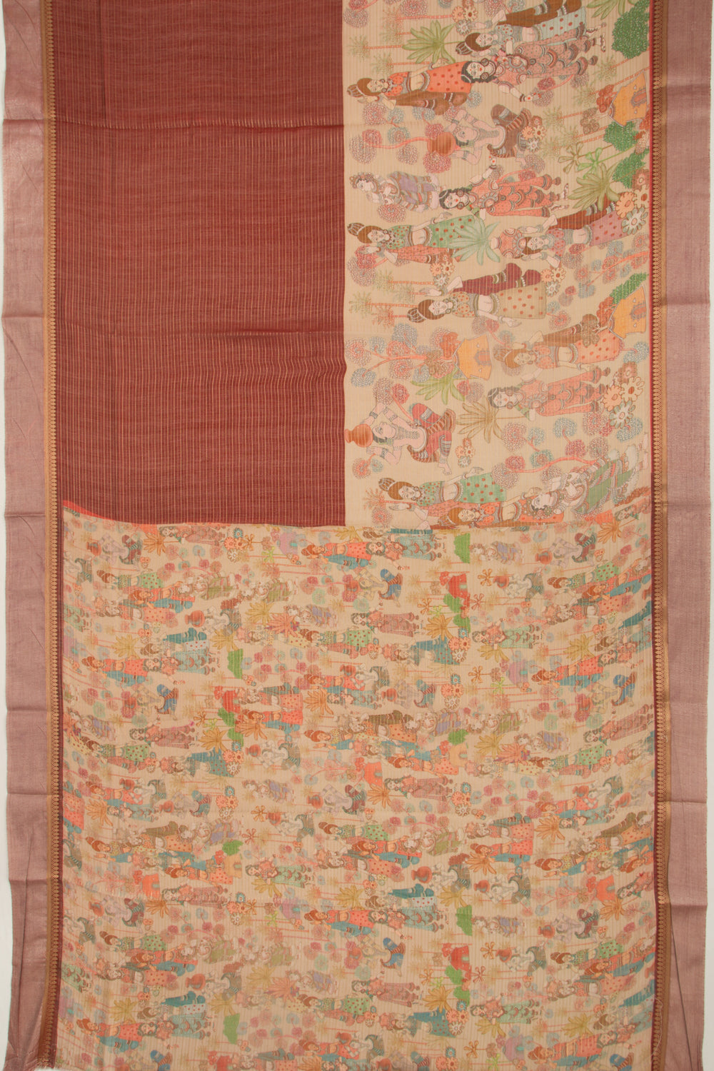 Chanderi Silk Half-n-Half Maroon And Cream Saree