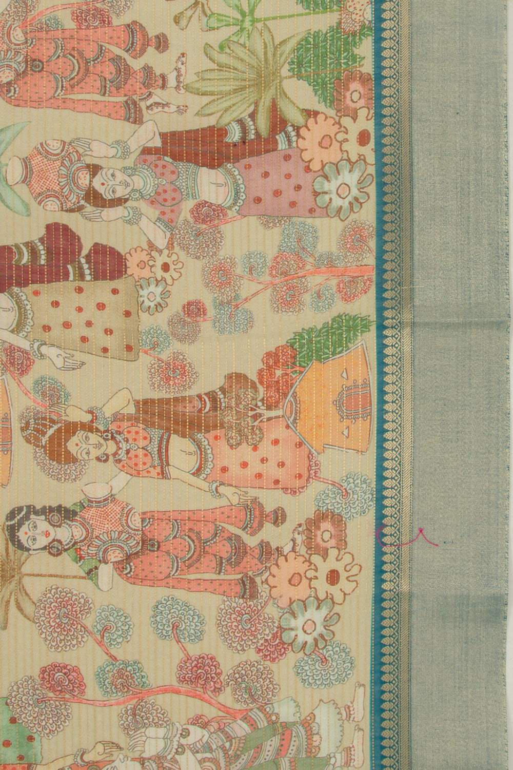 Chanderi Silk Half-n-Half Teal Blue And Cream Saree