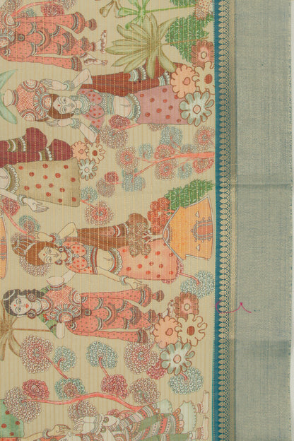 Chanderi Silk Half-n-Half Teal Blue And Cream Saree