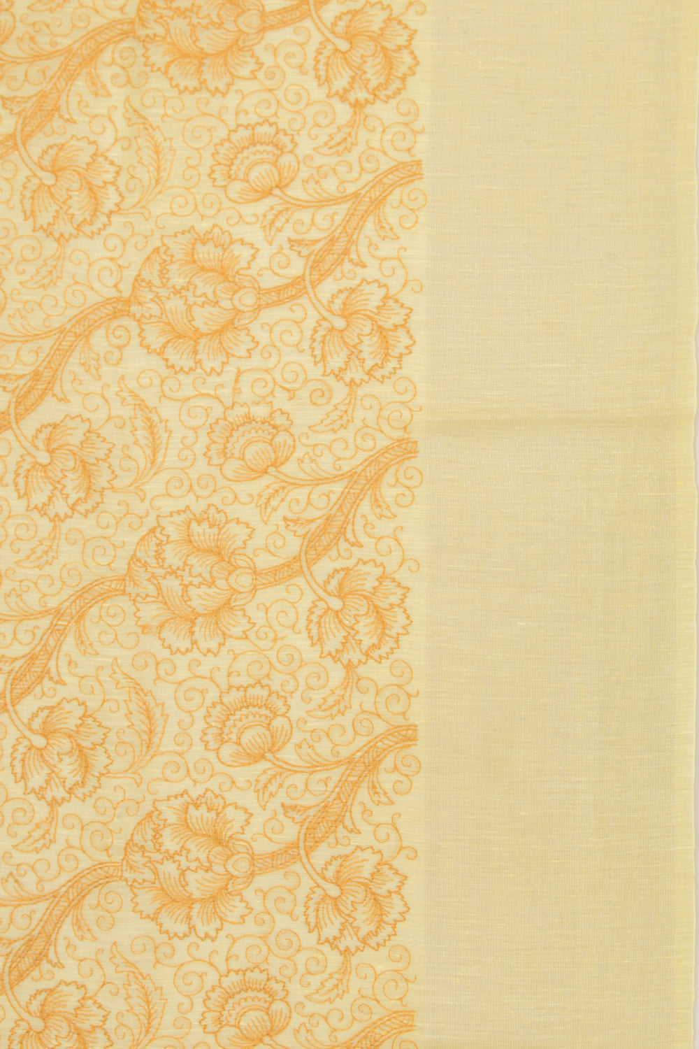 Linen Floral Embroidery Yellow Saree