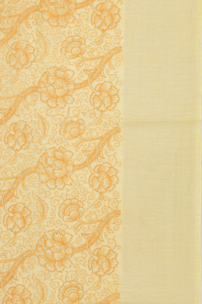 Linen Floral Embroidery Yellow Saree
