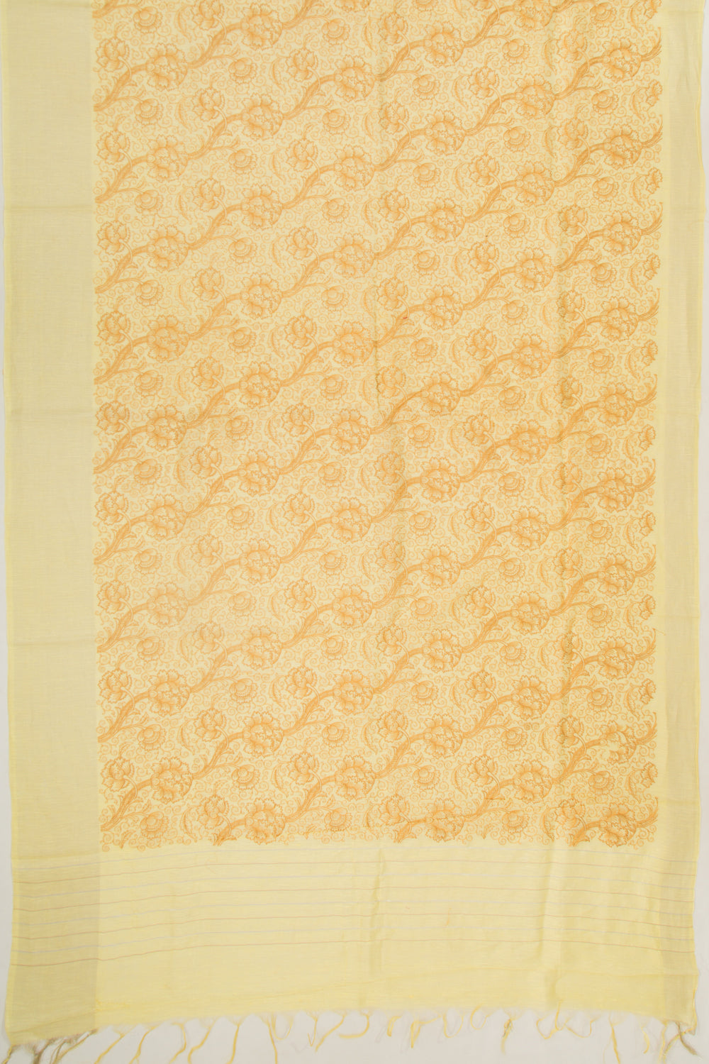 Linen Floral Embroidery Yellow Saree