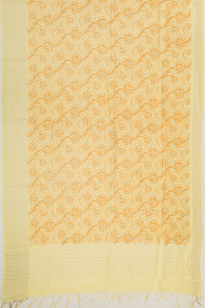 Linen Floral Embroidery Yellow Saree