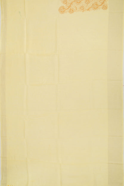 Linen Floral Embroidery Yellow Saree