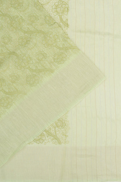 Linen Floral Embroidery Pastel Green Saree