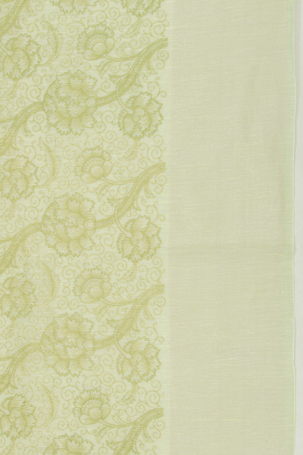Linen Floral Embroidery Pastel Green Saree
